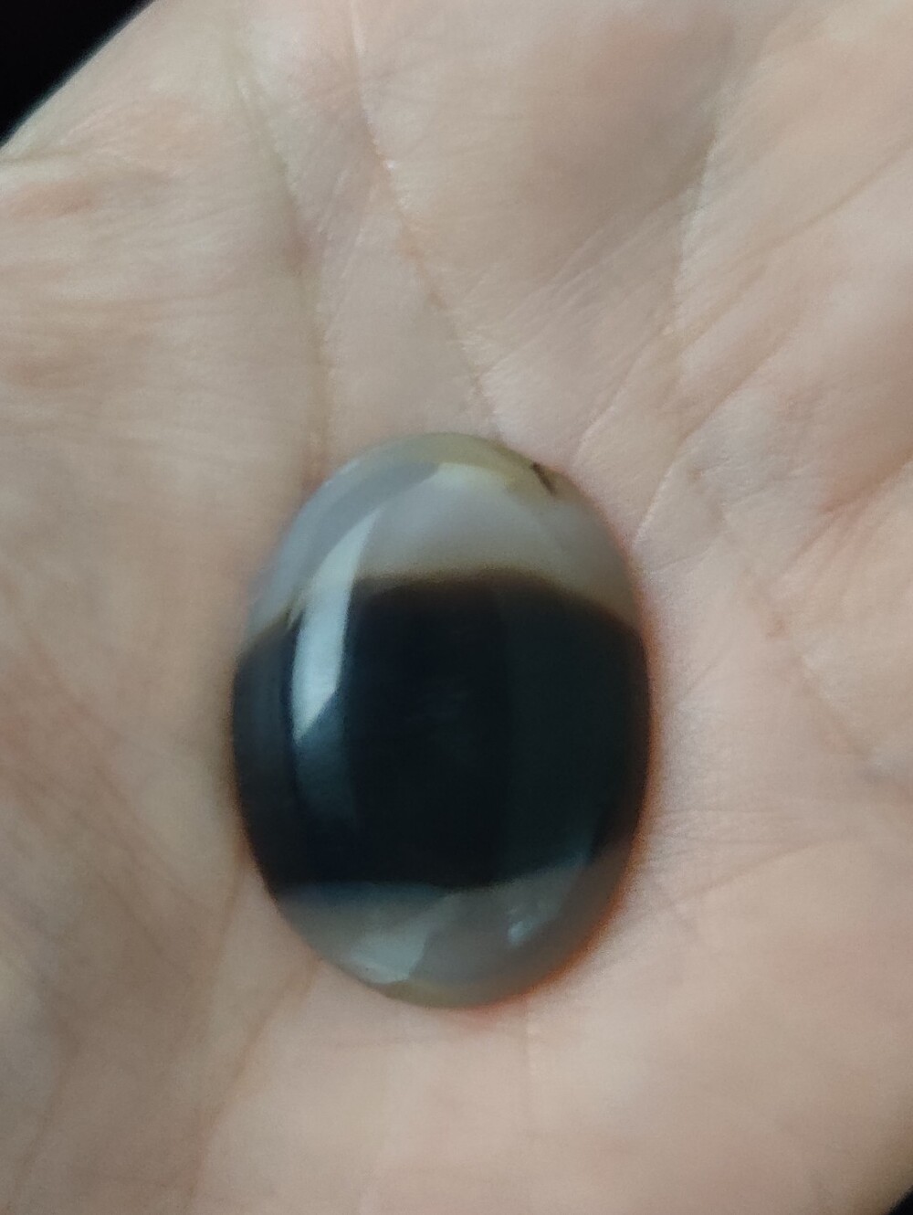 Polished Banded Agate Cabochon - Black & Gray Oval